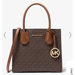 Michael Kors Mercer Medium Logo and Leather Accordion Crossbody Bag